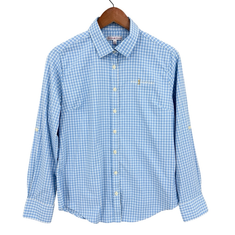 PETER MILLAR "The Players" Check Plaid L/S Shirt Blue White